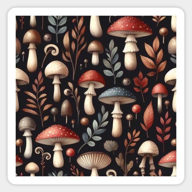 Dark Vintage Mushroom Pattern Sticker by GlowInSnow